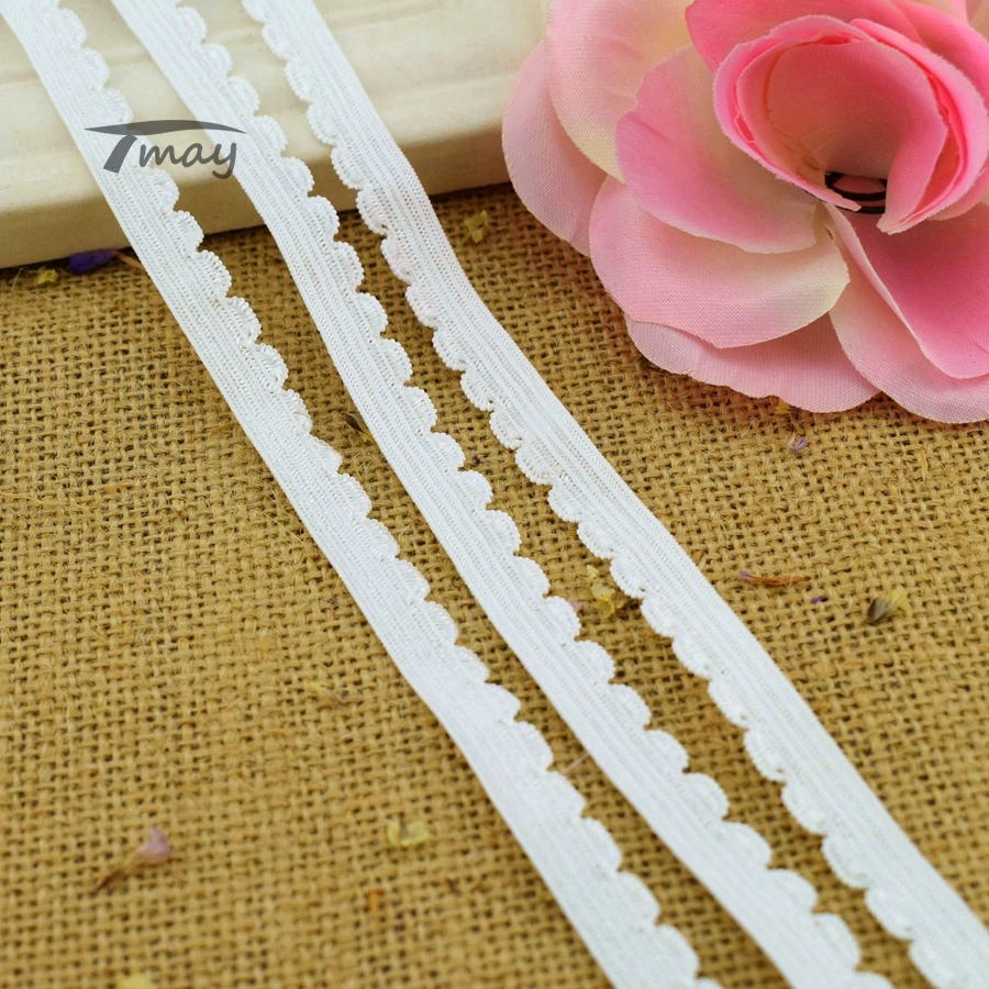 Блестящие эластичные ленты #303 чистый белый зубчатый край 8 цветов стрейчевая