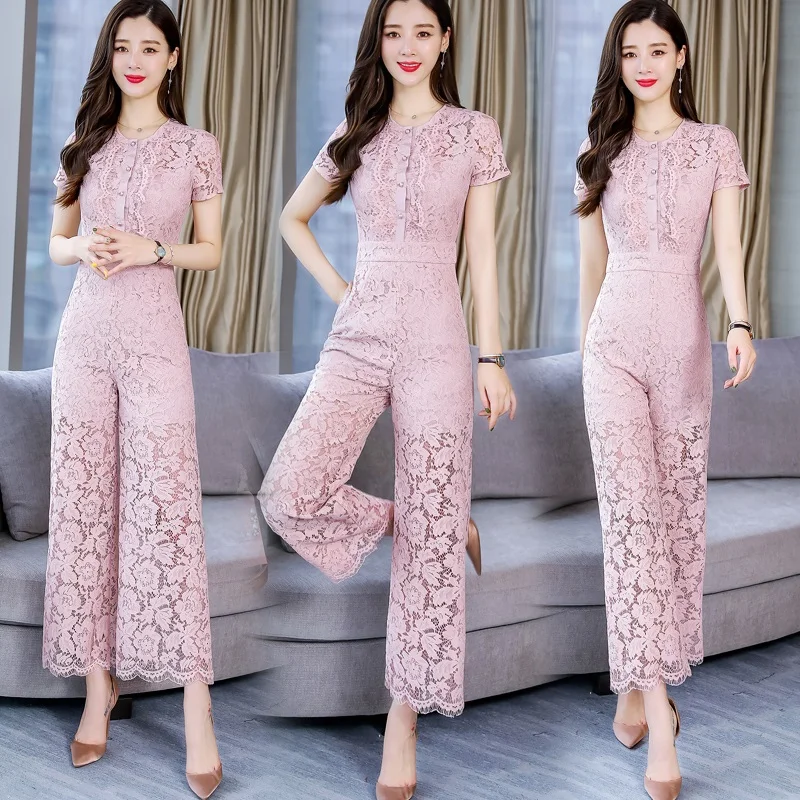 

Goddess Rompers Womens Jumpsuit Korean One Piece Jumpsuit Lace Combinaison Femme Office Lady Summer Playsuit Women Salopette