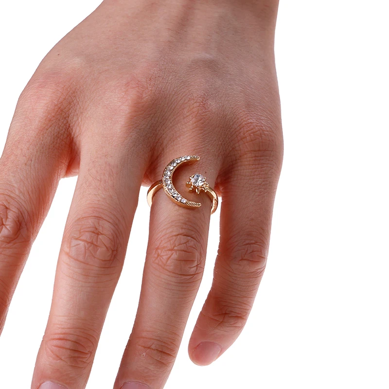 Модное открытое регулируемое циркониевое кольцо со звездой и луной модное