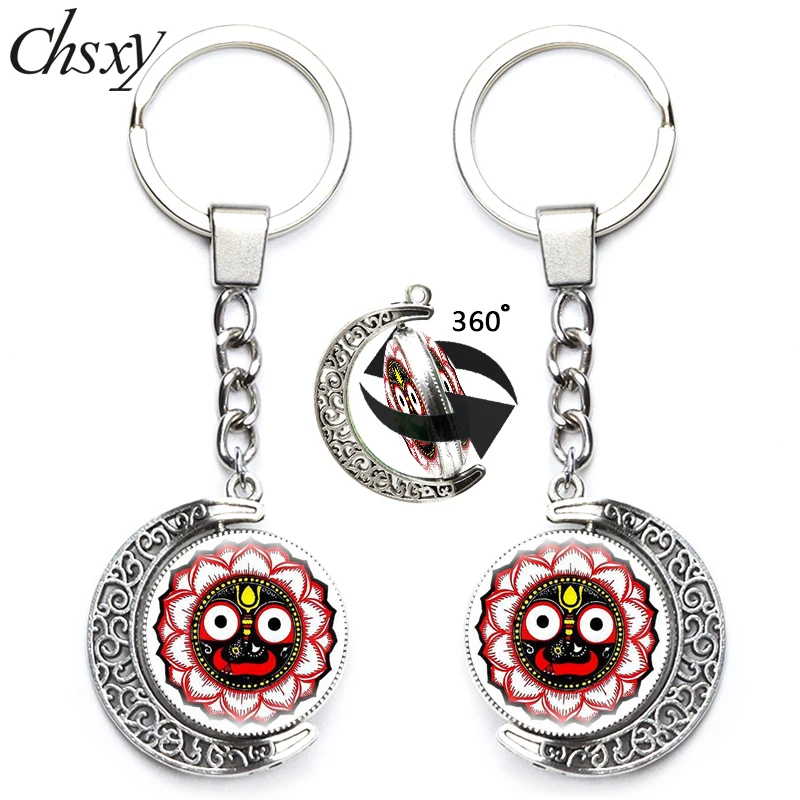 

Little PrinLord Jagannathce Keychain India God Face Lotus 360 Degrees Rotated Moon Keyring Trendy Pendant Bag Decor Jewelry Gift