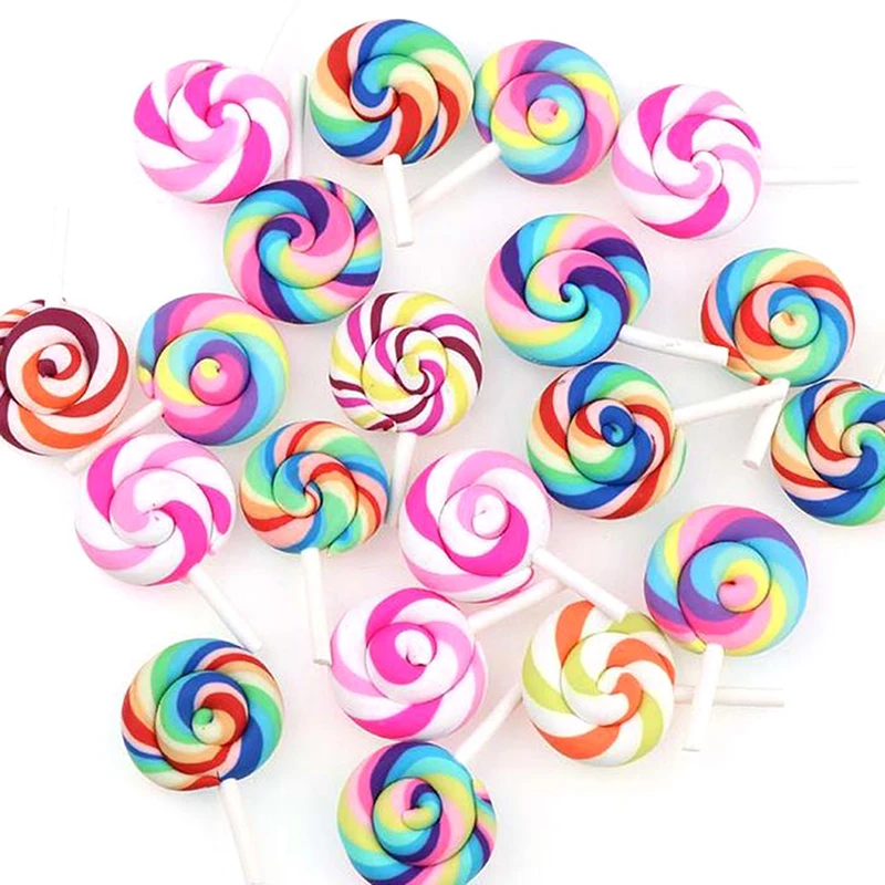 

Polymer Clay Rainbow Color Lollipops Candy Miniatures Doll House Lollipops 4Pcs Dollhouse Party Decoration