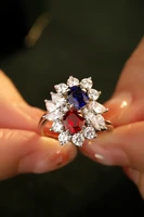 pirmiana new fashion 18k gold 1 88ct round shape lab ruby and lab sapphire ring fashion finger jewelry