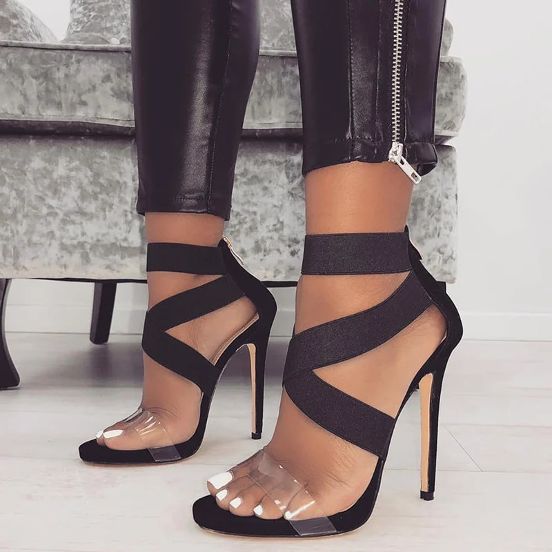 Пикантные женские босоножки Туфли на каблуке из змеиной кожи прозрачные летние