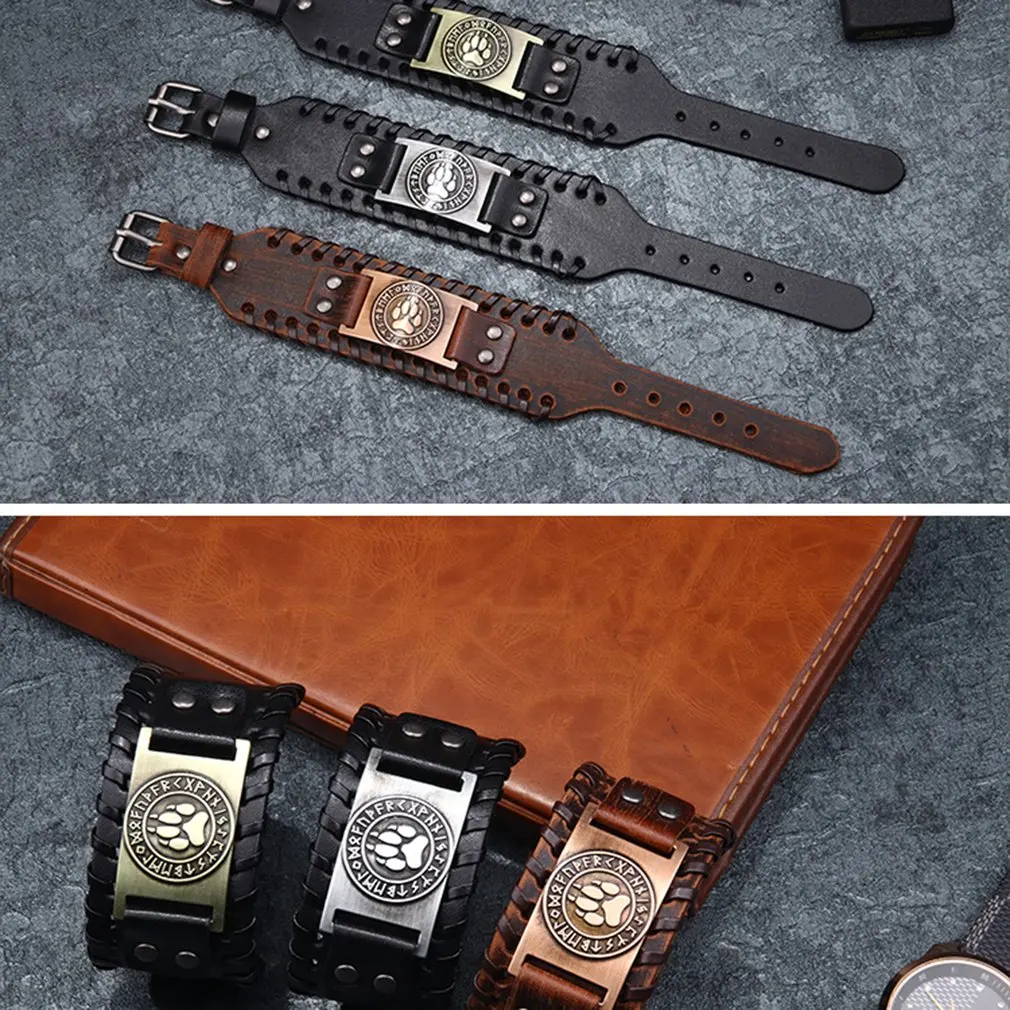 Горячие Викинг Волк когти плетеные из натуральной кожи Широкие браслеты для