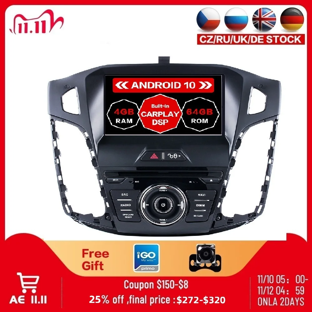 Android10.0 4 Гб + 64 автомобильный DVD плеер встроенный DSP GPS мультимедийное радио для FORD