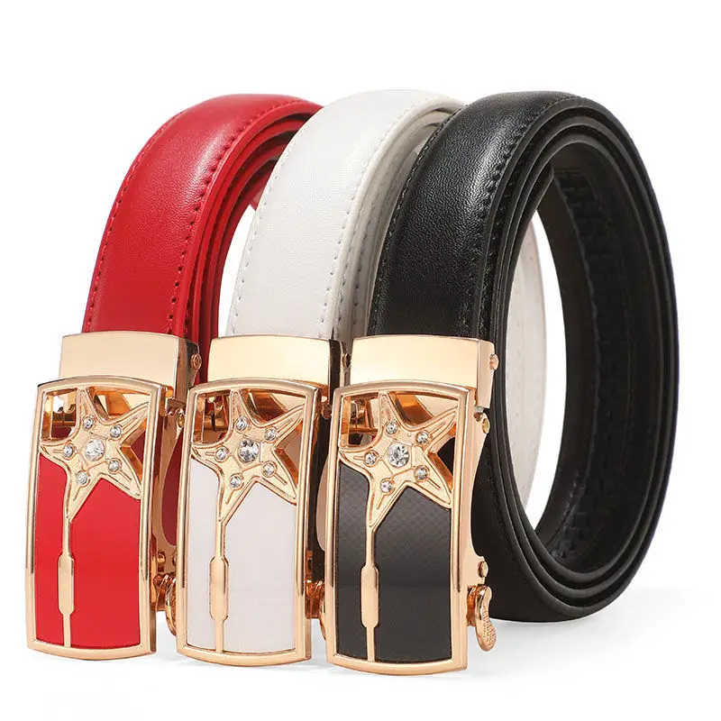 

Female Belts Cowskin Luxury Brand Rhinestones Bucke Vintage Belt Trousers Jeans Adjustable Belts for Ladies Female Waistband