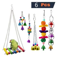 6pcs parrot toys wood swing bells creative funny cage accessories bite molar chewing interactive toy pet supplies for birds