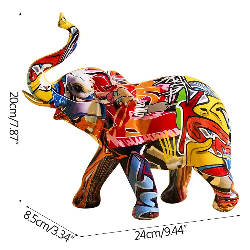 

Nordic Creative Colorful Graffiti Elephant Sculpture Animal Statue Creative Ornament Retro Figurine Home Decoration Accessories