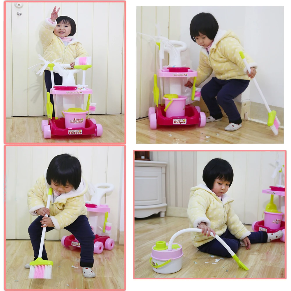 

53cm Kids Floor Cleaning Toy Chlidren Bucket Mop Broom Vacuum Cleaner Play Set Pretend Play Toys for Girls 3-6 years