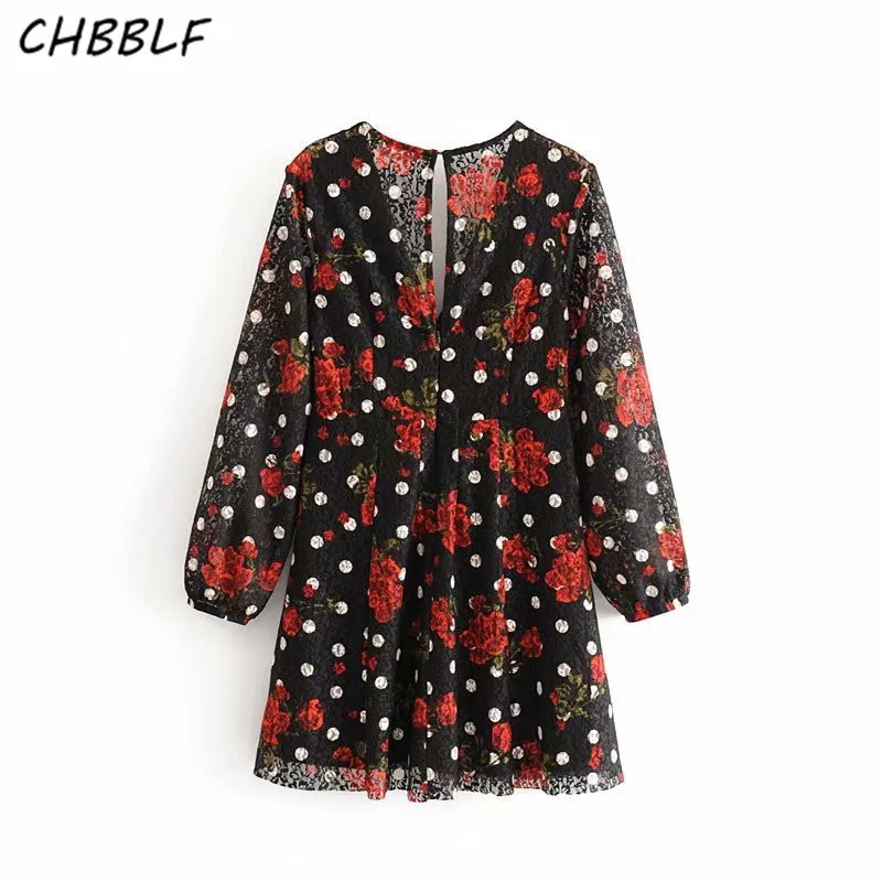 CHBBLF женское модное мини-платье в горошек с цветочным рисунком V-образным вырезом