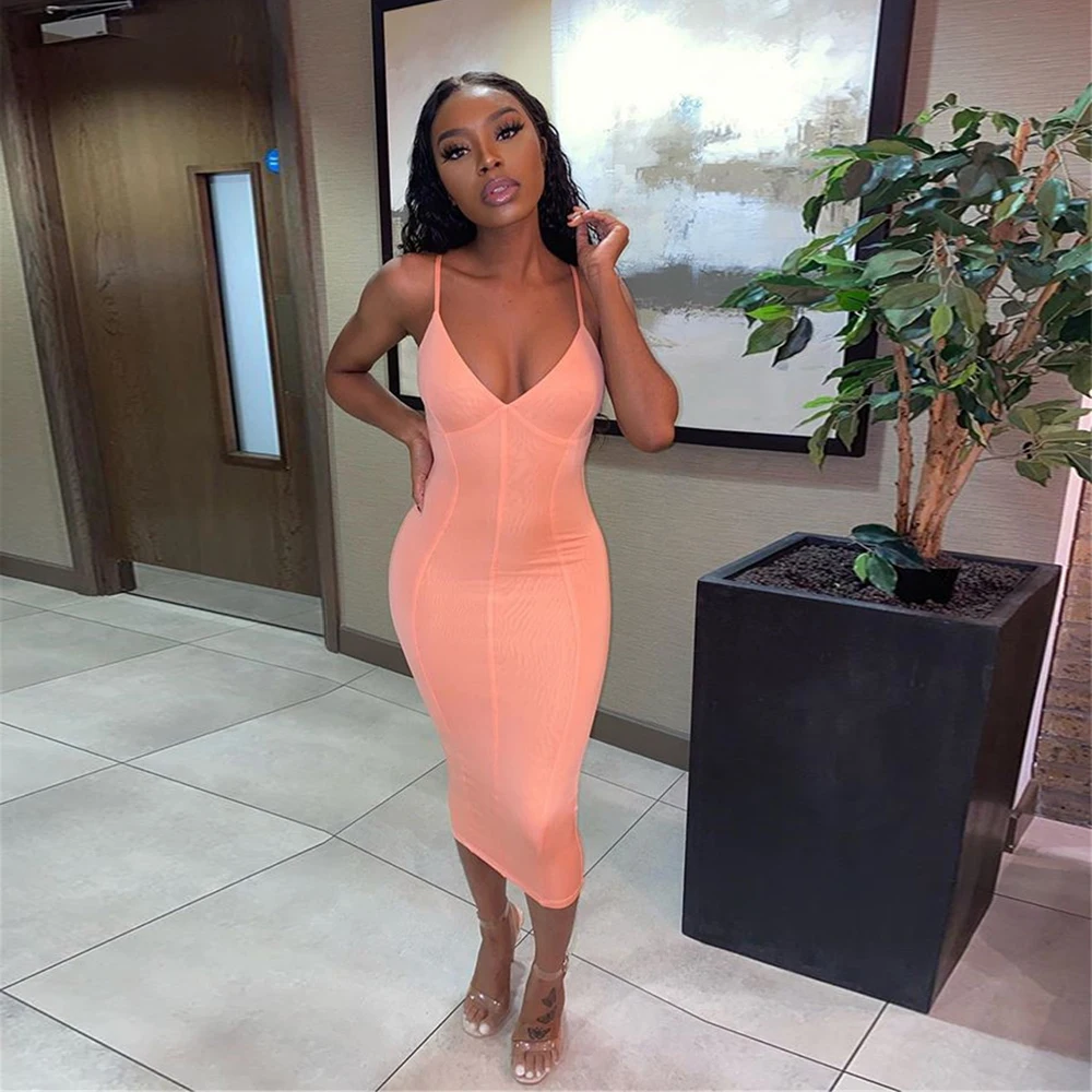 

Arrival Spaghetti Strap V-Neck Stretchy Hiqh Quality Sleeeveless Women Wholesale Off-shoulder Elegant Dress sexy dress