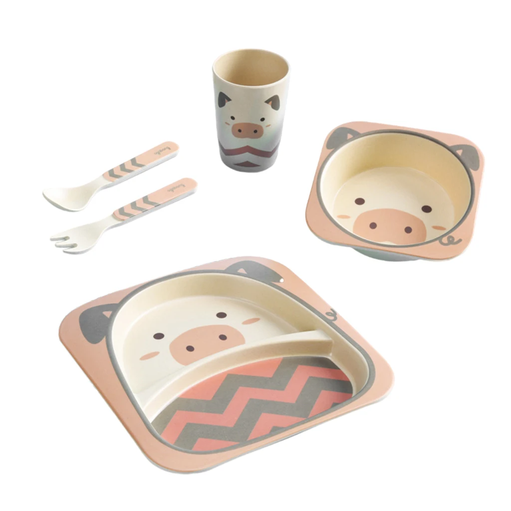 

Children Kids Bamboo Dinner Set Dishware Cartoon Tableware Eco Friendly Children Tableware Set for Kids Toddlers