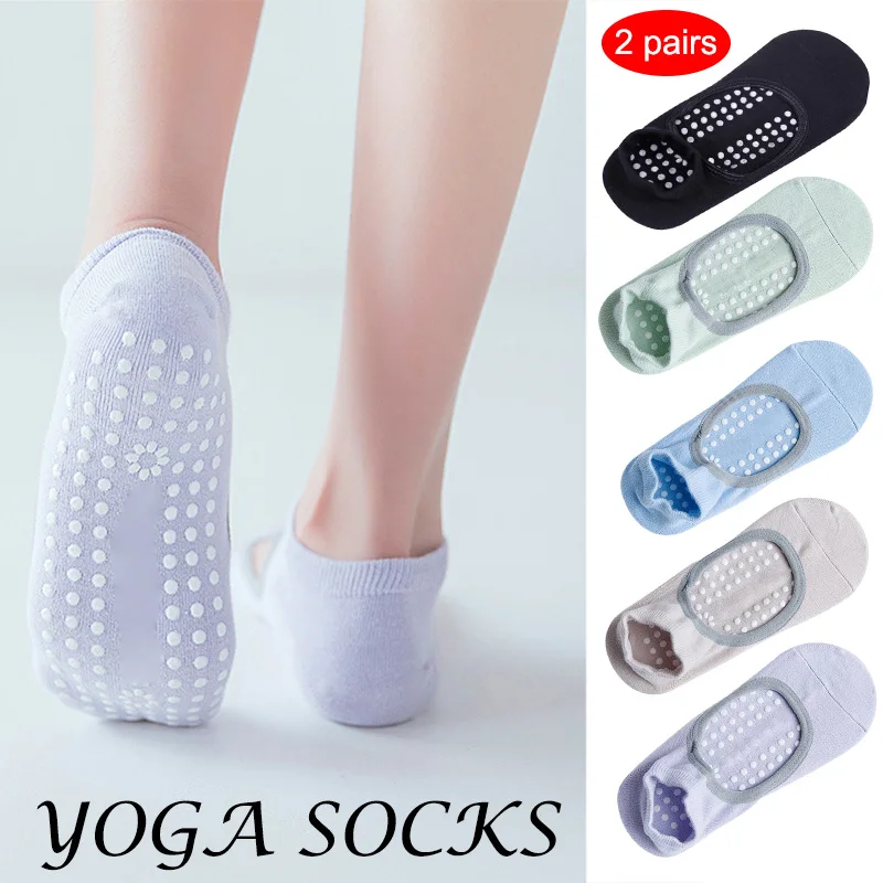 

2 pairs Women Yoga Socks Anti-Slip Breathable Fitness Sport Cotton Ballet Backless Sock Soft Comfortable