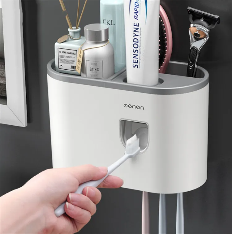 

Настенный автоматический выжиматель для зубной пасты, стойка для зубных щеток, полка для хранения в ванной комнате, набор аксессуаров для в...