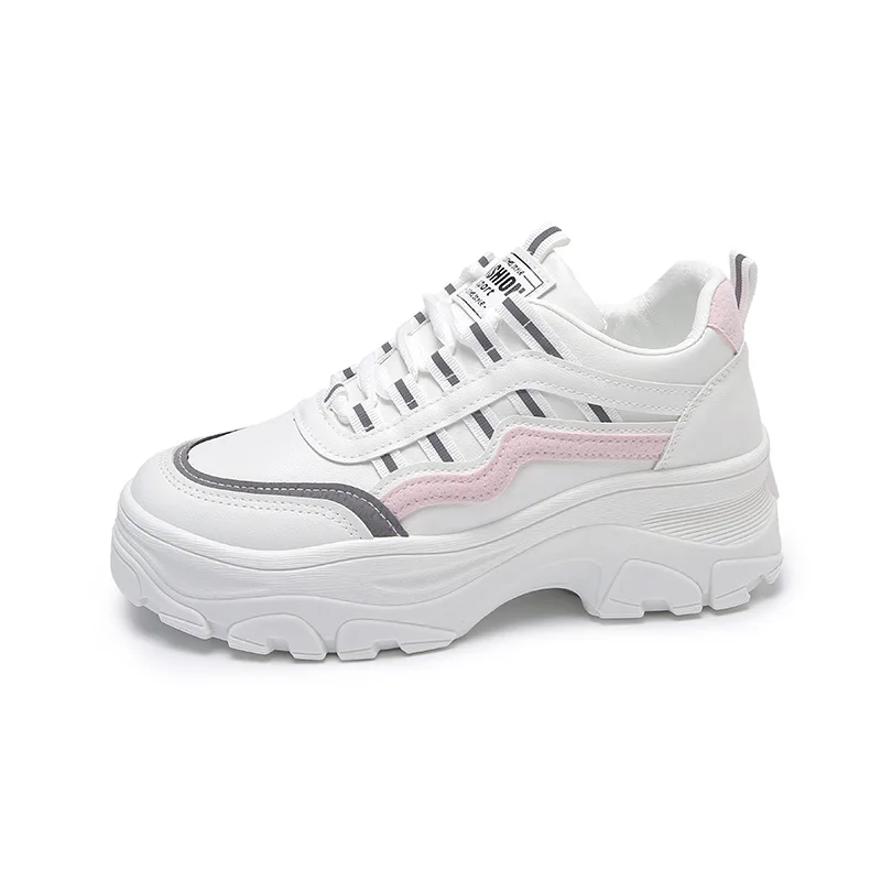 

New Fashion Women's PU Leather White Platform Sports Shoes Shoes Korean Style Casual Breathable Thick-Soled Women's Sneakers