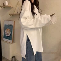 side slit fall oversized 2021 women long sleeve basic t shirt korean fashion loose harajuku clothing grunge grey white black top