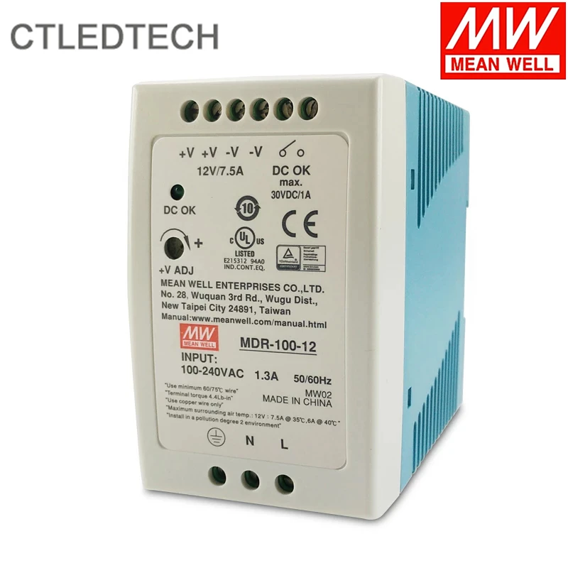 Mean Well MDR-100-12 12 В 24 в 48 100 Вт импульсный источник питания на DIN-рейке маленького