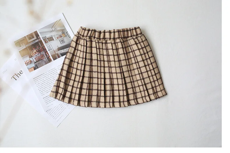 Apricot red striped Новые модные милые юбки для девочек; плиссированные стильные юбки принцессы для маленьких девочек; вечерние юбки в клетку для школы - Цвет: Apricot red striped
