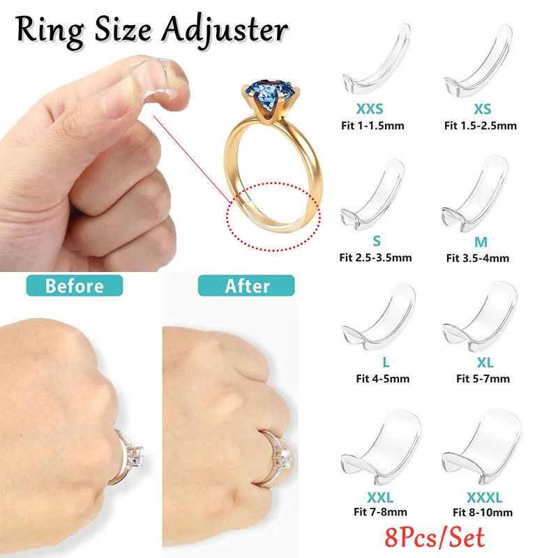

8 Pcs/Set Ring Adjuster Size Invisible Adjustment Pad Multi-style Transparent Plastic Tool