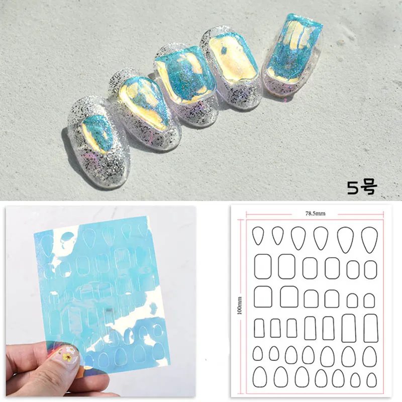

Crystal sticker Ice laser foil for nail art decoration heart square round circle no glue fake rhinestone patch YJ065