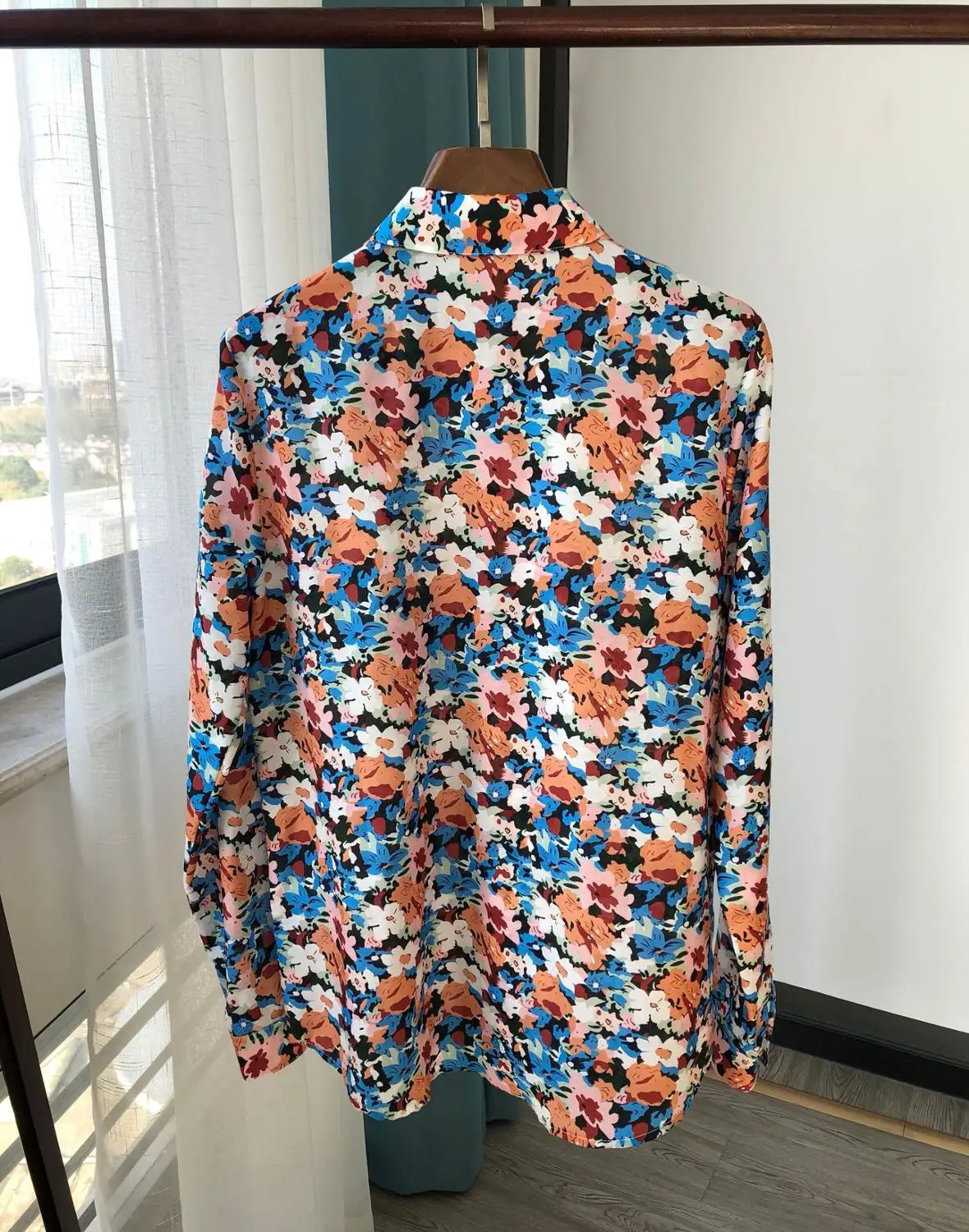 

Brand Fashion Women High Luxury Vintage Spring Autumn Stand Collar Long-Sleeved Silk Cotton Shirt Blouse