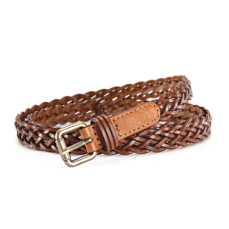 PL008 camel style1 COWATHER женский ремень модный дизайн Топ garde из коровьей кожи женский ремень из воловьей кожи винтажный вязаный pin пояс на пряжке - Цвет: PL008 camel style1