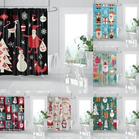 Santa Elk Shower Curtain Waterproof Eco-Friendly Bath Curtain Christmas Gift Home Decoration Bathroom Accessories With Hooks
