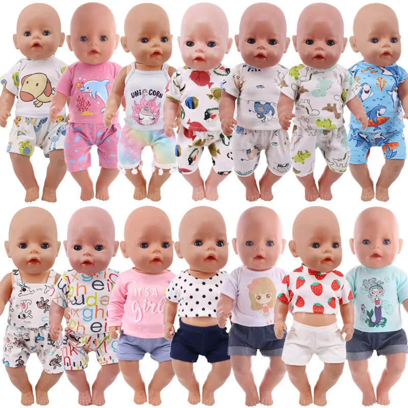 43cm Baby Doll Clothes 18 Inch Reborn New Baby Born Doll Clothes 2Pcs/Set Shirts+Pants Unicorn Duck Whale Dogs Clothes Toy Gift