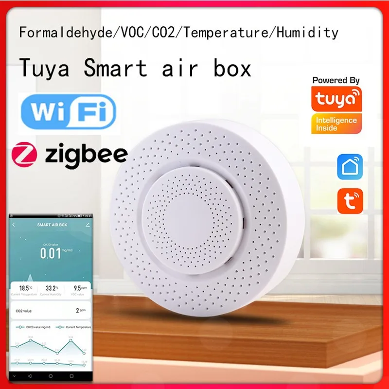 Умный детектор CO2 Tuya Wi-Fi для измерения качества воздуха в помещении с датчиком