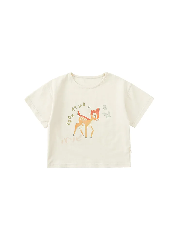 

2021 Summer New Children Clothes Baby Girls Strolling Fawn Soft Elastic Comfortable Loose Cotton Short Sleeve T Shirt
