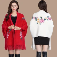 autumn fashion ladies knitting embroider wraps capes cloak soft mink fur women sweater poncho for winter clothing haikyuu plush