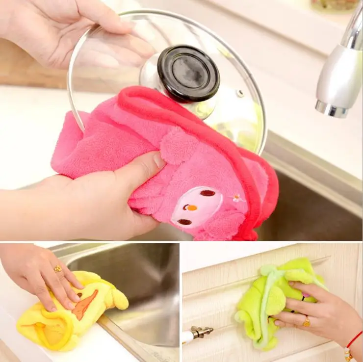 Кухонное полотенце для рук милое мультяшное мягкое Коралловое бархатное