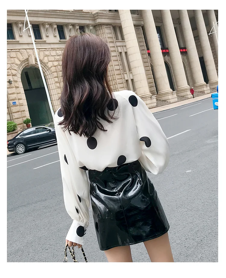 

Polo Shirt Chiffon Slim Women's Blouses New Casual Blouse Fashion Polka Dot Buttons Long Sleeve Top Spring/autumn Houthion