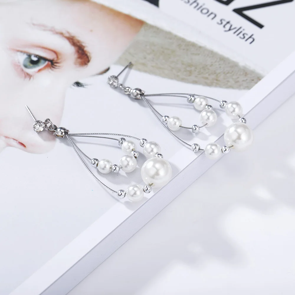 HanCheng модные висячие серьги с жемчугом Стразы длинные для женщин ювелирные