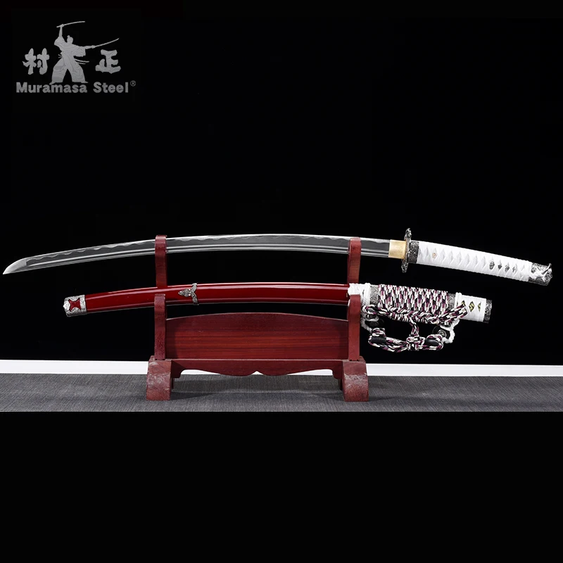 

Handmade Tachi Sword Real Steel Full Tang Sharp Ready -Samurai Sword -41 Inches Red Saya White cord- Japanese Swords