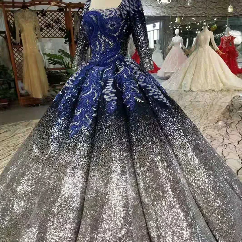 Блестящее женское платье LSS280 с квадратным вырезом и длинным рукавом блестящее