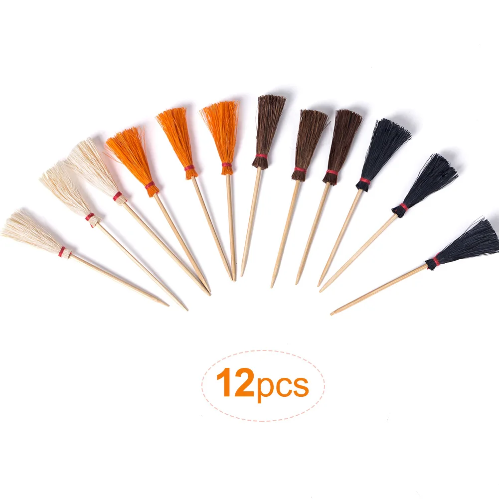 Halloween Party Decoration 12Pcs/set Broom Witch Cupcake Toppers DIY Crafts For Kids Boys Girls Birthday Home Decor | Дом и сад