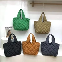 fashion canvas woven large padded tote bag designer women handbags luxury down cotton shoulder bags casual big shopper bag 2022