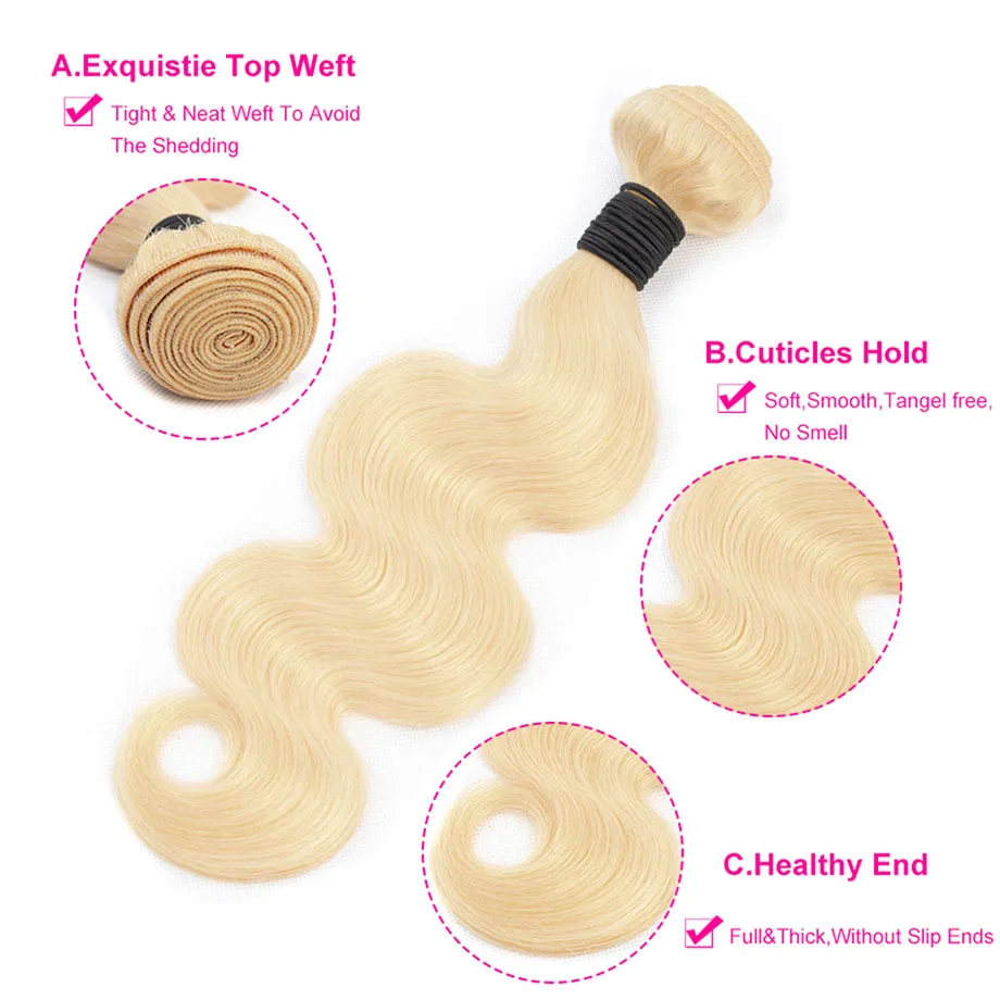 613 блонд пучки с застежкой волнистые пряди бразильские человеческие волосы Remy