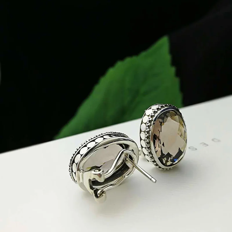 Женские овальные серьги из серебра 925 пробы с гранями и огранкой натурального