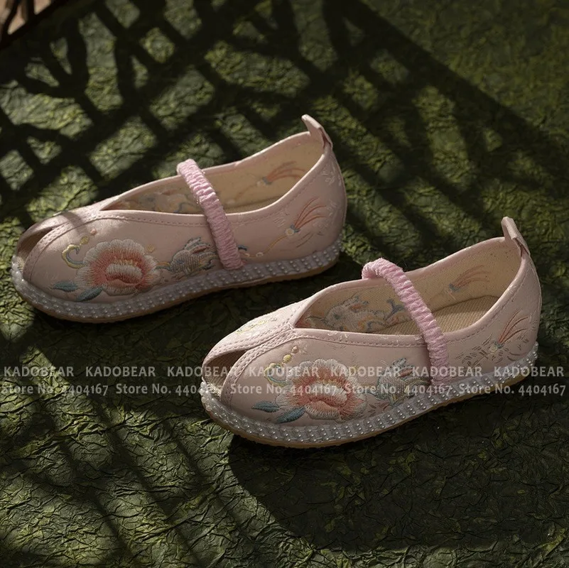 Детская традиционная китайская обувь с цветочной вышивкой Hanfu Yue Opera Обувь в