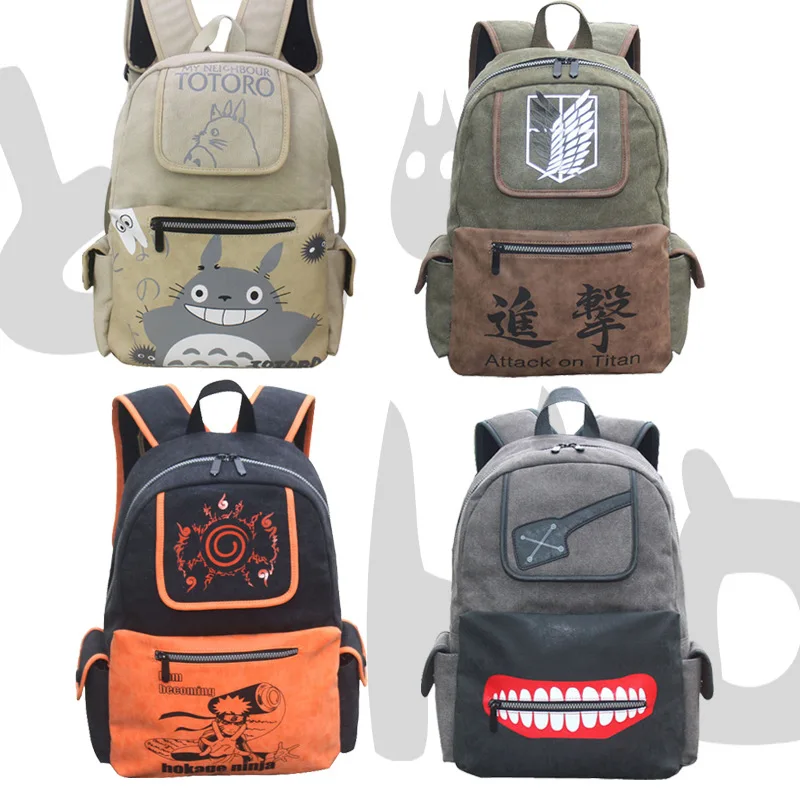 

Attack On Titan Totoro Tokyo Ghoul Cartoon Manga Anime Periphery Canvas Backpack Male Female Casual Sport Storage School Bag