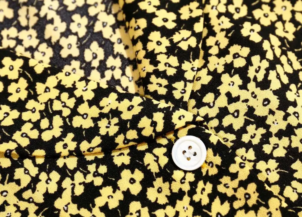 Bazaleas France Night Blue Flowers Print blouse women Fashion Center Buttons Women Cute summer tops | Женская одежда