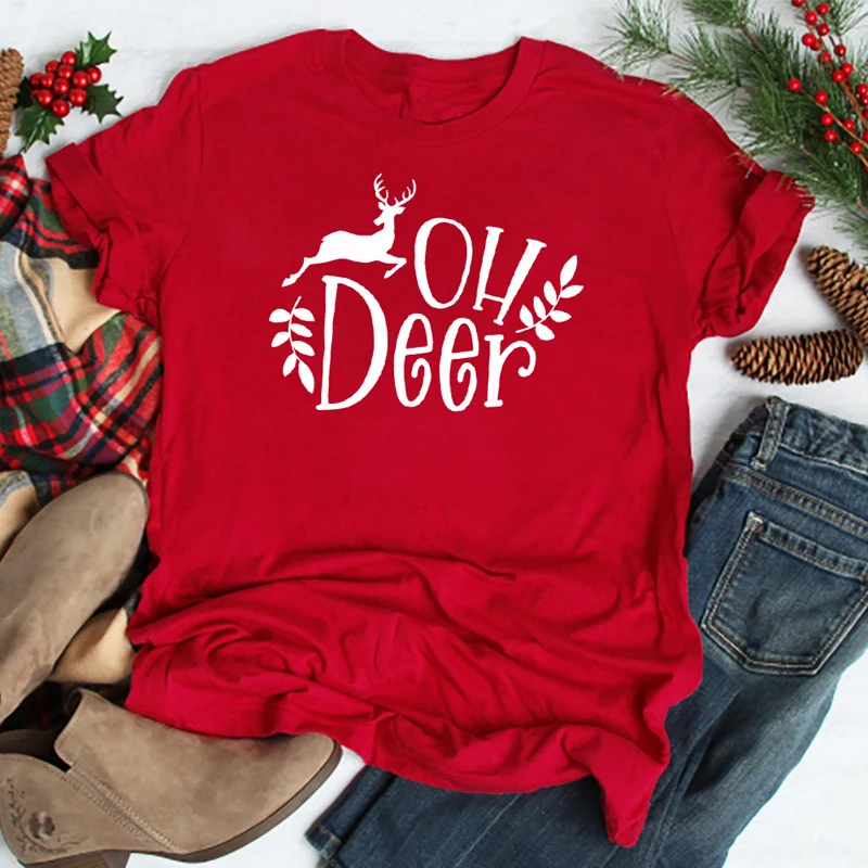 

Oh Deer Funny Graphic Christmas Women Tshirt Cotton O Neck Top Tees Short Sleeve Unisex Casual Kawaii Female Clothing Drop Ship