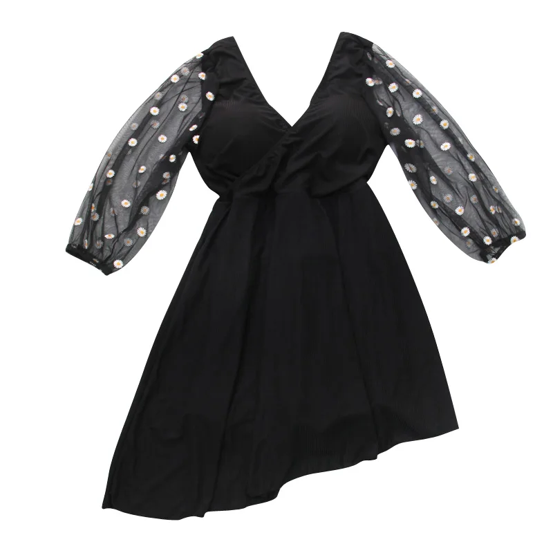 

New Dress Women Swimsuit One Piece Swimwear Female Steel Push Up Beachwear Plus Size Spa 3XL 4XL 5XL 6XL With long Lace Sleeve