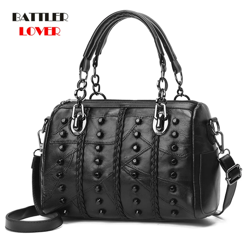 

Big-capacity Business Handbag Women Rivet Baguette Travel For Female 2021 New Design High Quality Leather Messenger Bags Totes