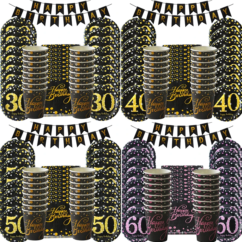 

60/40/50/30th Happy Birthday tableware adult 30 Birth day or wedding anniversary events party Paper plates adult birthday decor