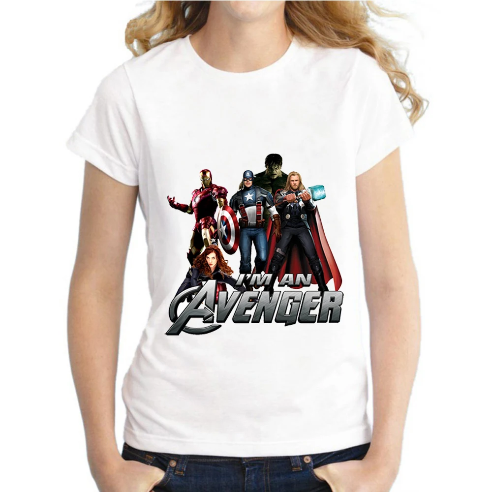 

Marvel T Shirt Women Tee Shirts SuperHero Hulk Hawkeye Thor Iron Man Captain Black Widow White Short Sleeve Unisex Clothing Tops