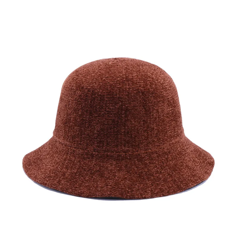 

Drop Shipping Women's Rayon Winter Hat For Women Solid Color Personality Floppy Bucket Woolen Hat Cap Female Wool Bucket Hat