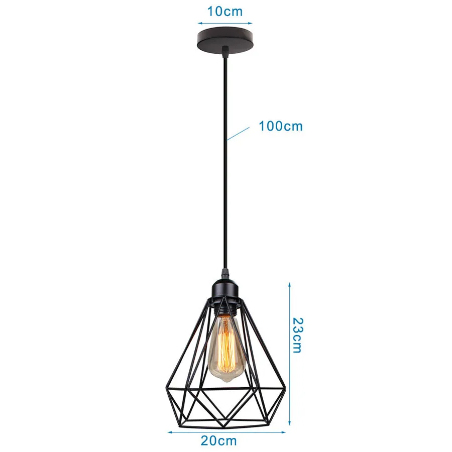 Lámpara colgante Vintage de hierro negro con forma de diamante, para techo, Loft, comedor, dormitorio, E27, accesorio de iluminación
